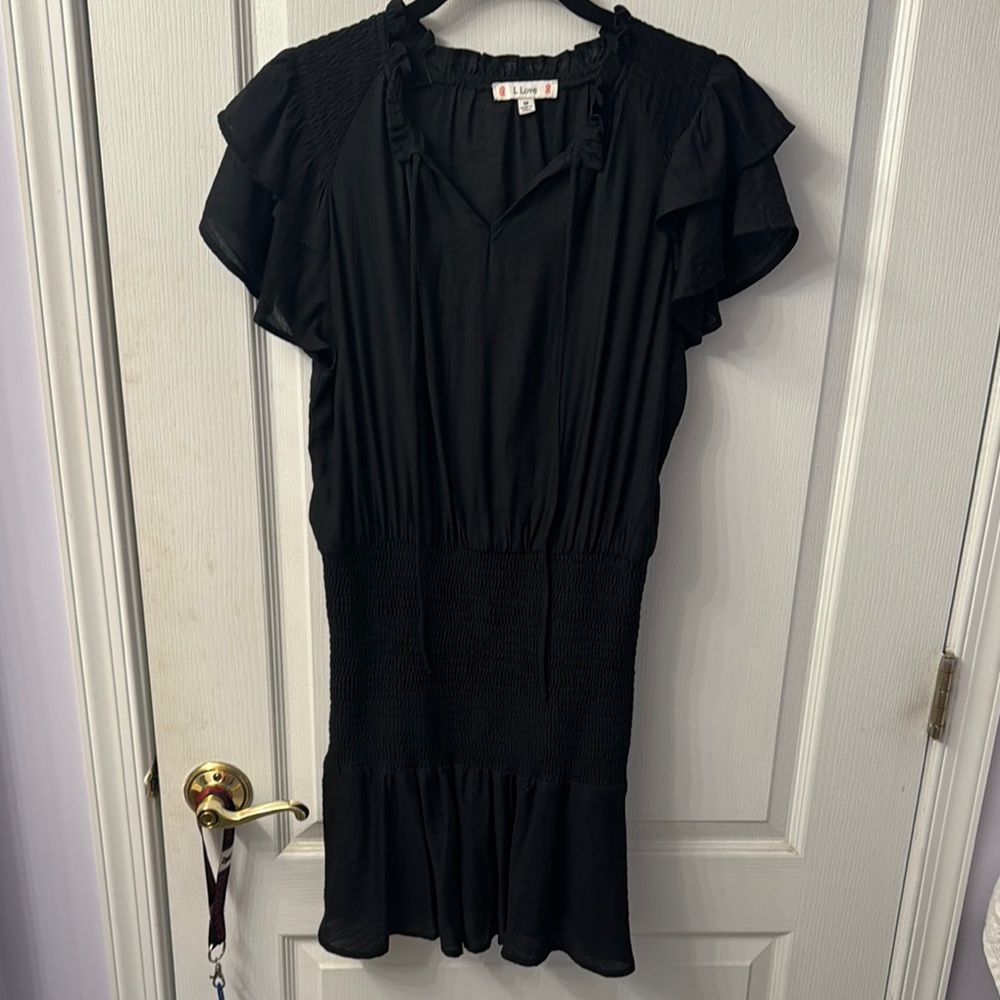 Black Ruffled Short Sleeve Dress